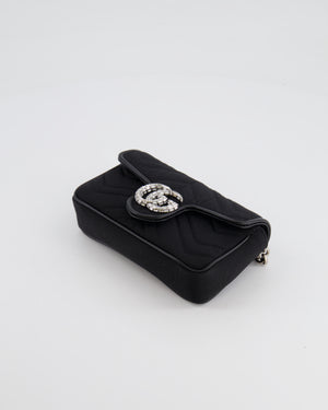 Gucci Black Canvas Mini GG Marmont Bag with Silver and Crystal Hardware