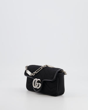 Gucci Black Canvas Mini GG Marmont Bag with Silver and Crystal Hardware