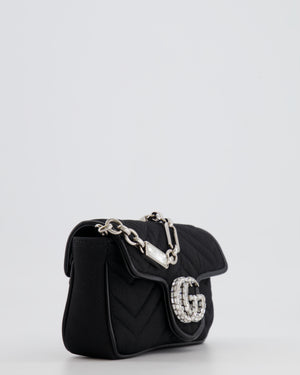 Gucci Black Canvas Mini GG Marmont Bag with Silver and Crystal Hardware