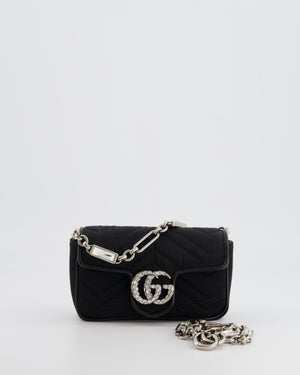 Gucci Black Canvas Mini GG Marmont Bag with Silver and Crystal Hardware
