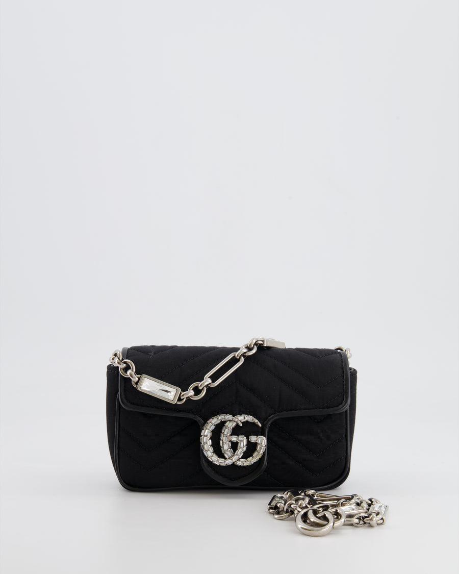 Gucci Black Canvas Mini GG Marmont Bag with Silver and Crystal Hardware