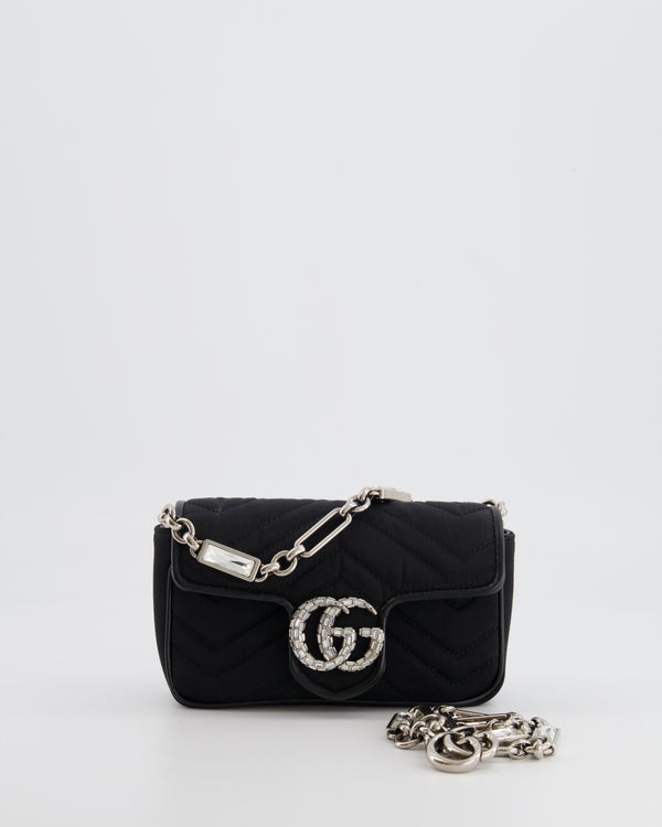 Gucci Black Canvas Mini GG Marmont Bag with Silver and Crystal Hardware