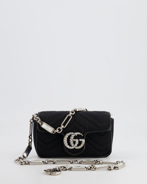 Gucci Black Canvas Mini GG Marmont Bag with Silver and Crystal Hardware
