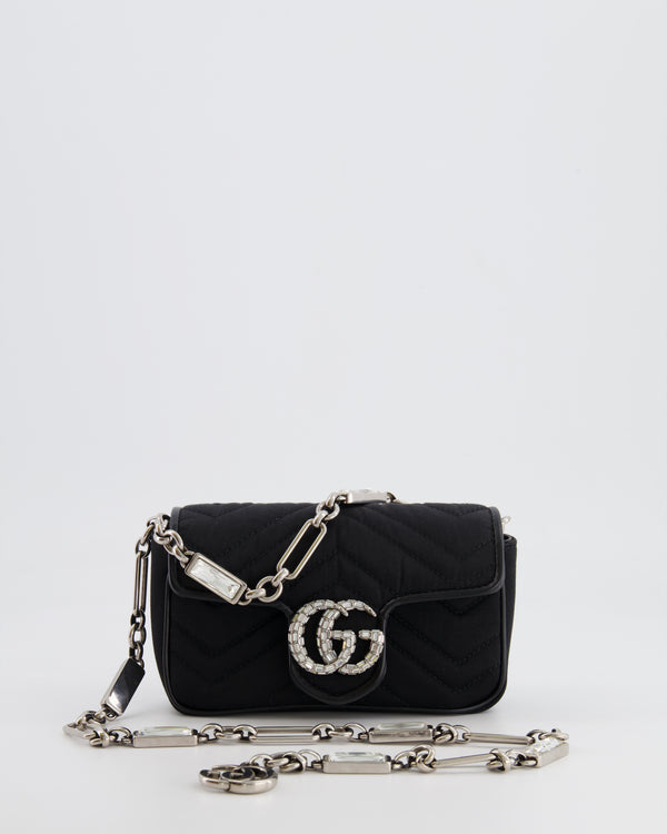 Gucci Black Canvas Mini GG Marmont Bag with Silver and Crystal Hardware
