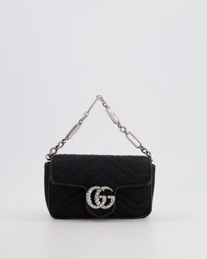 Gucci Black Canvas Mini GG Marmont Bag with Silver and Crystal Hardware