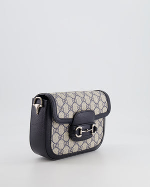 Gucci Beige and Navy GG Horsebit Small Shoulder Bag with Silver Hardware and Canvas Strap RRP £2,400
