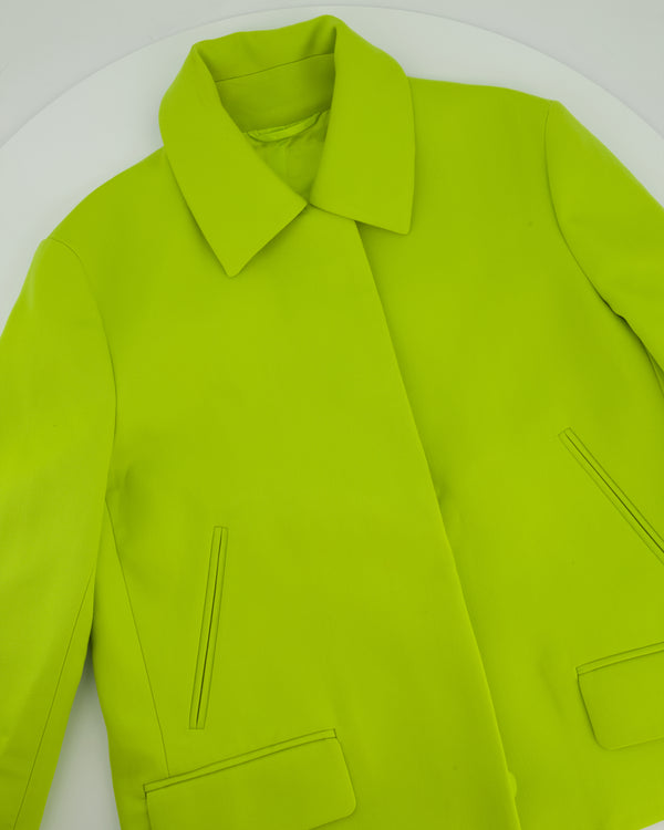 Gucci Lime Green Wool Shorts & Jacket Set With Silver Logo Detail Size IT 38/40 (UK 6/8)