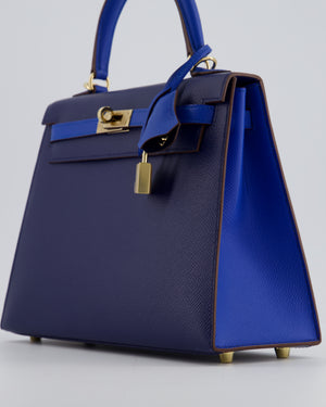 Hermès HSS Kelly 25 Sellier Bag in Bleu Saphir and Bleu France Epsom Leather with Permabrass Hardware