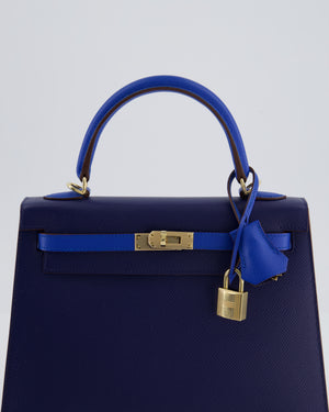 Hermès HSS Kelly 25 Sellier Bag in Bleu Saphir and Bleu France Epsom Leather with Permabrass Hardware