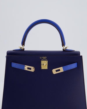 Hermès HSS Kelly 25 Sellier Bag in Bleu Saphir and Bleu France Epsom Leather with Permabrass Hardware