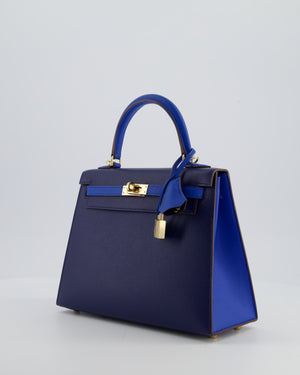 Hermès HSS Kelly 25 Sellier Bag in Bleu Saphir and Bleu France Epsom Leather with Permabrass Hardware