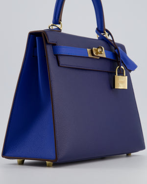 Hermès HSS Kelly 25 Sellier Bag in Bleu Saphir and Bleu France Epsom Leather with Permabrass Hardware