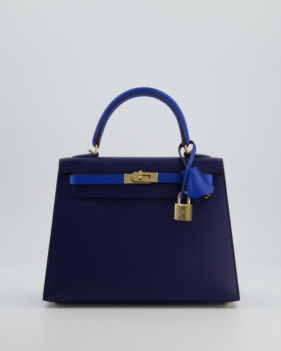 Hermès HSS Kelly 25 Sellier Bag in Bleu Saphir and Bleu France Epsom Leather with Permabrass Hardware