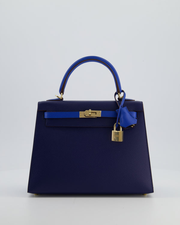 Hermès HSS Kelly 25 Sellier Bag in Bleu Saphir and Bleu France Epsom Leather with Permabrass Hardware