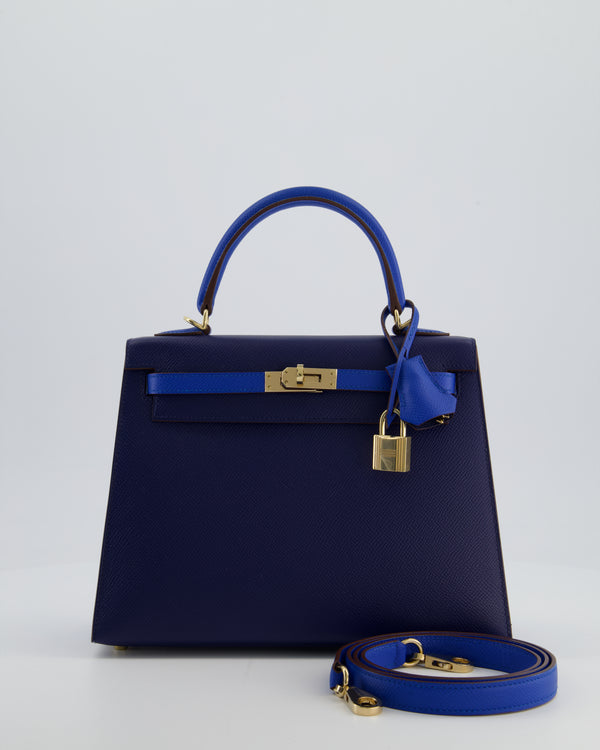 Hermès HSS Kelly 25 Sellier Bag in Bleu Saphir and Bleu France Epsom Leather with Permabrass Hardware
