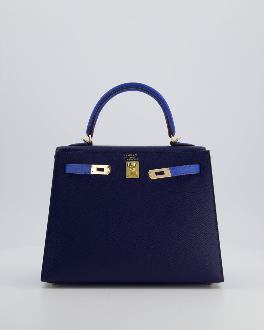 Hermès HSS Kelly 25 Sellier Bag in Bleu Saphir and Bleu France Epsom Leather with Permabrass Hardware