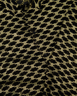 Celine Black & Metallic Gold Jacquard Silk Shirt with Triomphe Logo Pattern and Buttoned Cuffs Size FR 40 (UK 12)
