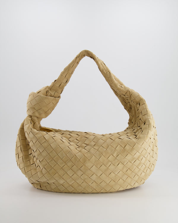*HOT* Bottega Veneta Sand Beige Suede Intrecciato Leather Jodie Shoulder Bag with Gold Hardware RRP £3,370