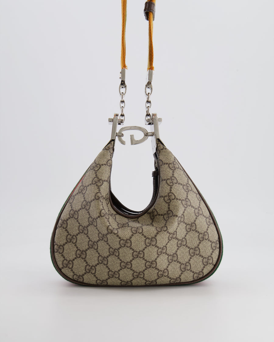 Gucci Beige GG Attache Mini Bag with Silver Hardware and Orange Canvas Strap RRP £2,200