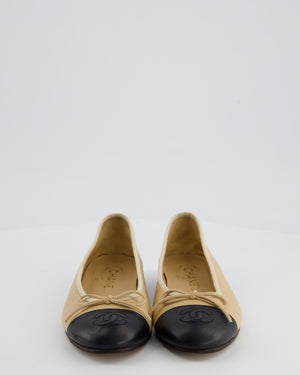 Chanel Beige & Black Leather Ballet Flats with CC Logo Detail Size EU 35.5