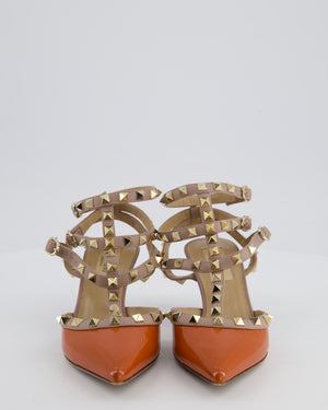 Valentino Orange and Beige Garavani Rockstud Leather Ankle Strap Pump Heels EU 36