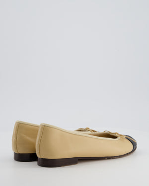 Chanel Beige & Black Leather Ballet Flats with CC Logo Detail Size EU 35.5