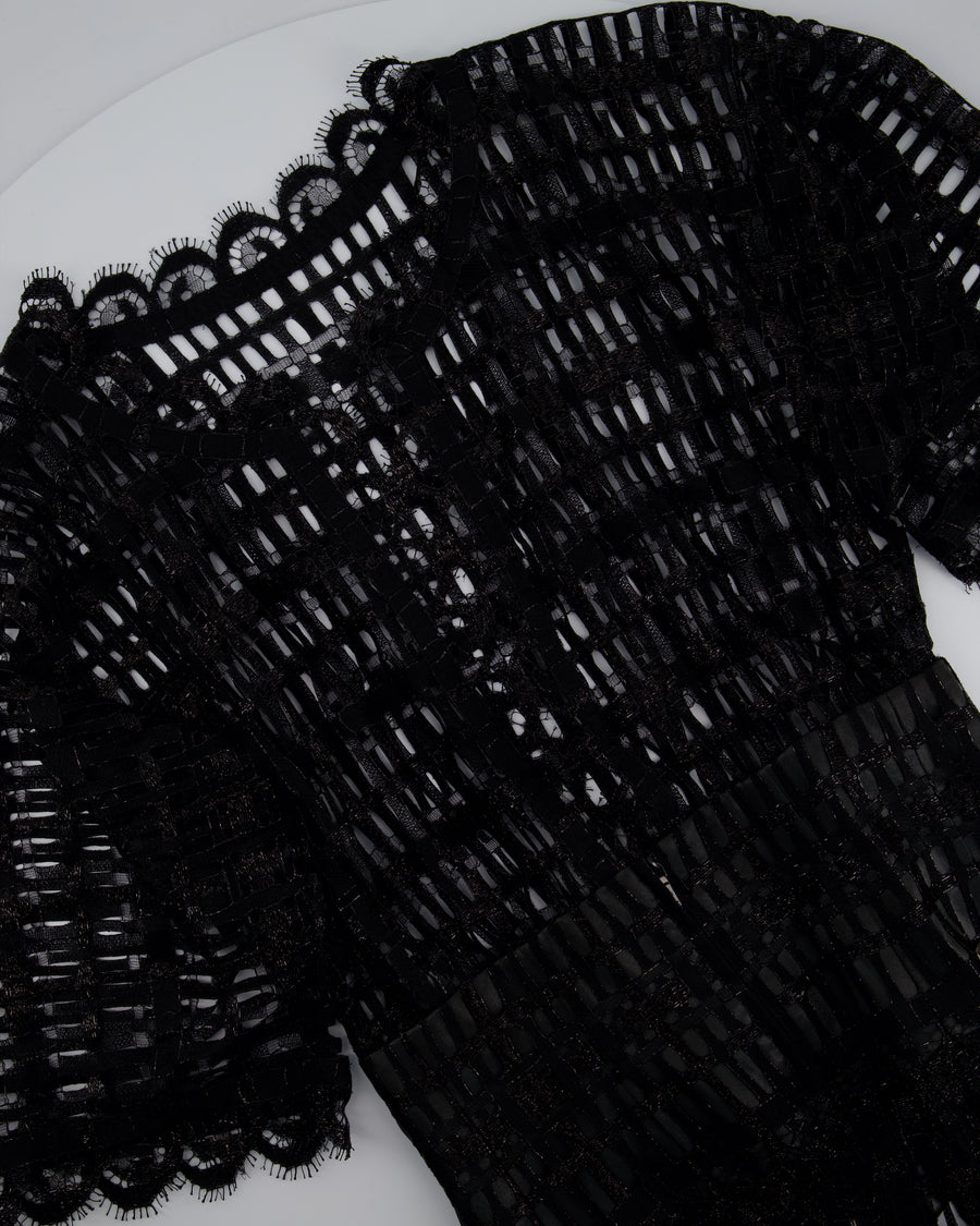 Chanel Black Iridescent Lace Dress With Concealed Zip Closure At Front Size FR 38 (UK 10)