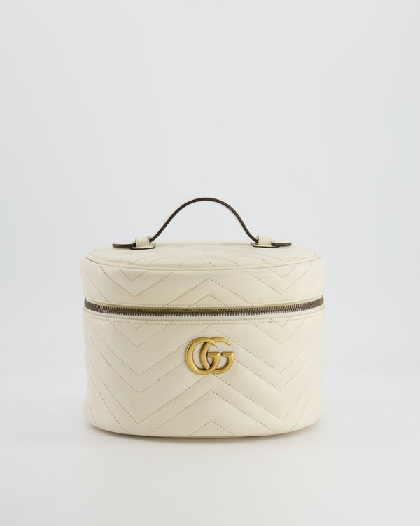 Gucci White Cosmetic GG Marmont Vanity Case with Antique Gold Hardware