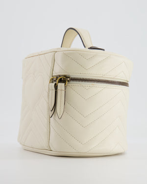 Gucci White Cosmetic GG Marmont Vanity Case with Antique Gold Hardware