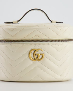Gucci White Cosmetic GG Marmont Vanity Case with Antique Gold Hardware