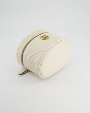 Gucci White Cosmetic GG Marmont Vanity Case with Antique Gold Hardware