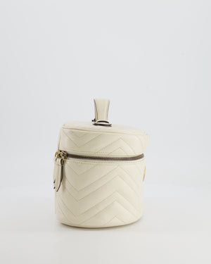 Gucci White Cosmetic GG Marmont Vanity Case with Antique Gold Hardware