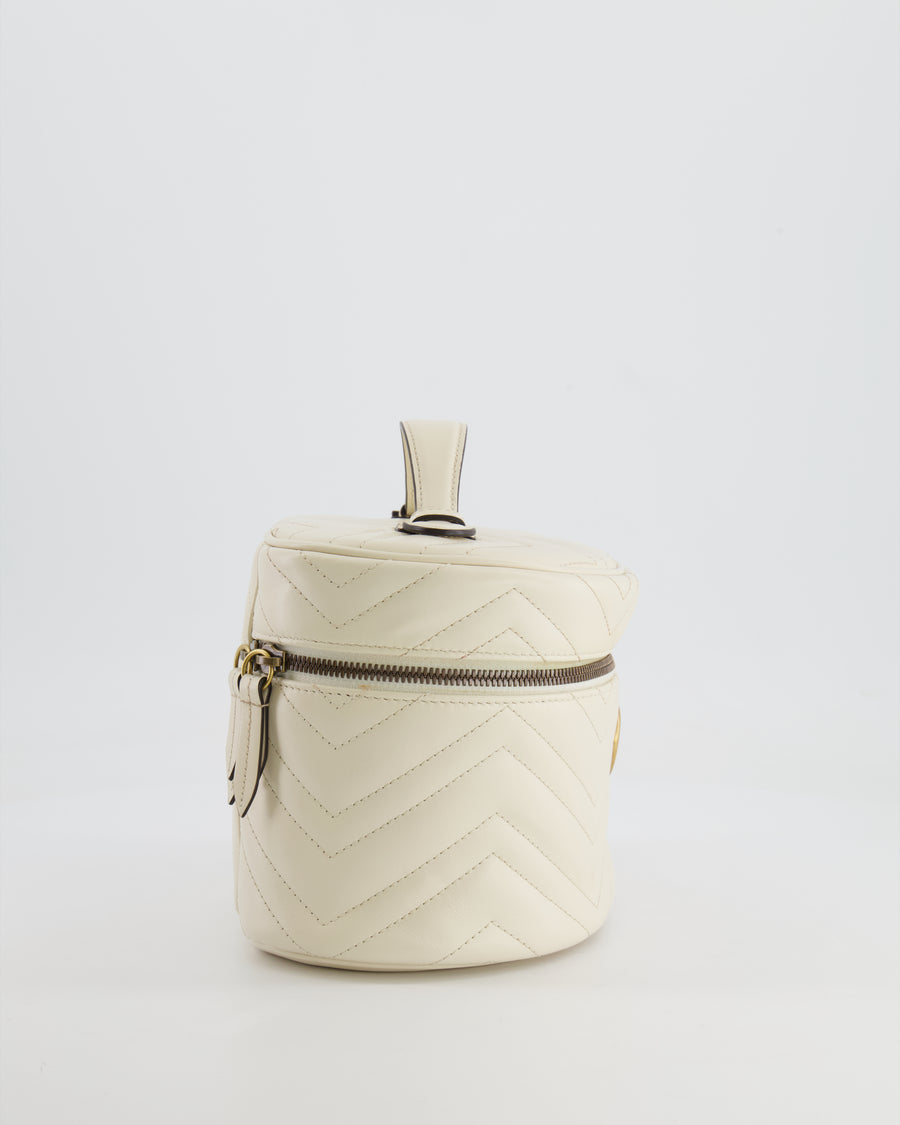Gucci White Cosmetic GG Marmont Vanity Case with Antique Gold Hardware
