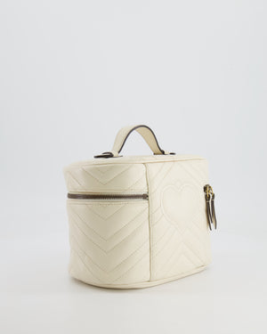 Gucci White Cosmetic GG Marmont Vanity Case with Antique Gold Hardware