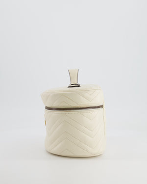 Gucci White Cosmetic GG Marmont Vanity Case with Antique Gold Hardware