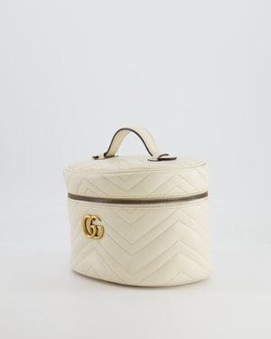 Gucci White Cosmetic GG Marmont Vanity Case with Antique Gold Hardware