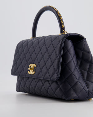 *HOT* Chanel Medium Coco Handle Flap Bag in Midnight Blue Caviar Quilted Leather with Brushed Gold Hardware