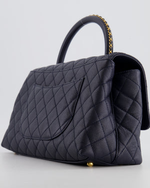 *HOT* Chanel Medium Coco Handle Flap Bag in Midnight Blue Caviar Quilted Leather with Brushed Gold Hardware
