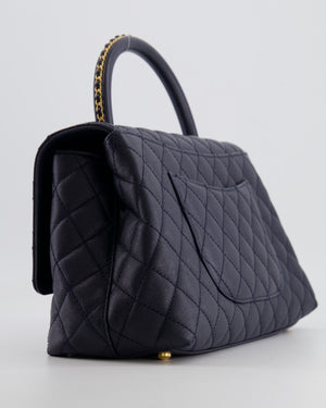 *HOT* Chanel Medium Coco Handle Flap Bag in Midnight Blue Caviar Quilted Leather with Brushed Gold Hardware