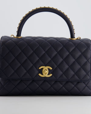 *HOT* Chanel Medium Coco Handle Flap Bag in Midnight Blue Caviar Quilted Leather with Brushed Gold Hardware