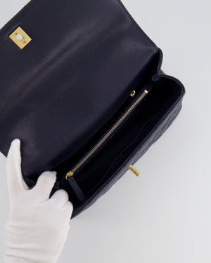 *HOT* Chanel Medium Coco Handle Flap Bag in Midnight Blue Caviar Quilted Leather with Brushed Gold Hardware