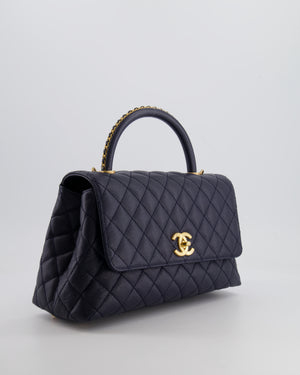 *HOT* Chanel Medium Coco Handle Flap Bag in Midnight Blue Caviar Quilted Leather with Brushed Gold Hardware
