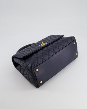 *HOT* Chanel Medium Coco Handle Flap Bag in Midnight Blue Caviar Quilted Leather with Brushed Gold Hardware