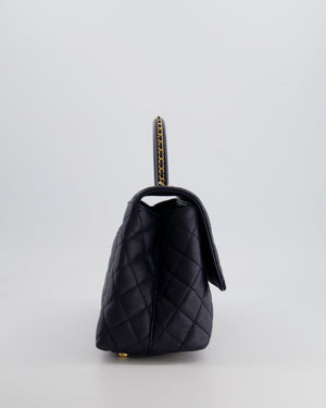*HOT* Chanel Medium Coco Handle Flap Bag in Midnight Blue Caviar Quilted Leather with Brushed Gold Hardware