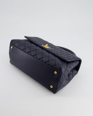 *HOT* Chanel Medium Coco Handle Flap Bag in Midnight Blue Caviar Quilted Leather with Brushed Gold Hardware