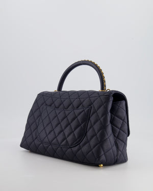 *HOT* Chanel Medium Coco Handle Flap Bag in Midnight Blue Caviar Quilted Leather with Brushed Gold Hardware