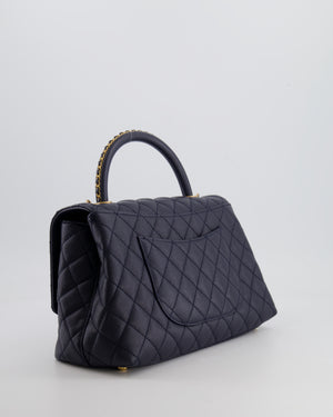 *HOT* Chanel Medium Coco Handle Flap Bag in Midnight Blue Caviar Quilted Leather with Brushed Gold Hardware
