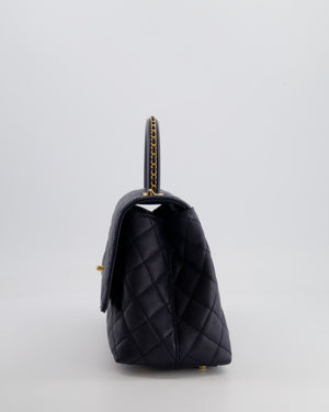 *HOT* Chanel Medium Coco Handle Flap Bag in Midnight Blue Caviar Quilted Leather with Brushed Gold Hardware