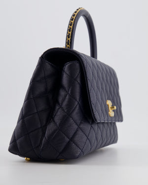 *HOT* Chanel Medium Coco Handle Flap Bag in Midnight Blue Caviar Quilted Leather with Brushed Gold Hardware