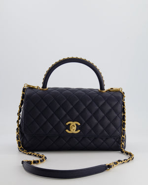 *HOT* Chanel Medium Coco Handle Flap Bag in Midnight Blue Caviar Quilted Leather with Brushed Gold Hardware
